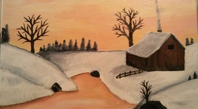Cabin in the Snow Painting